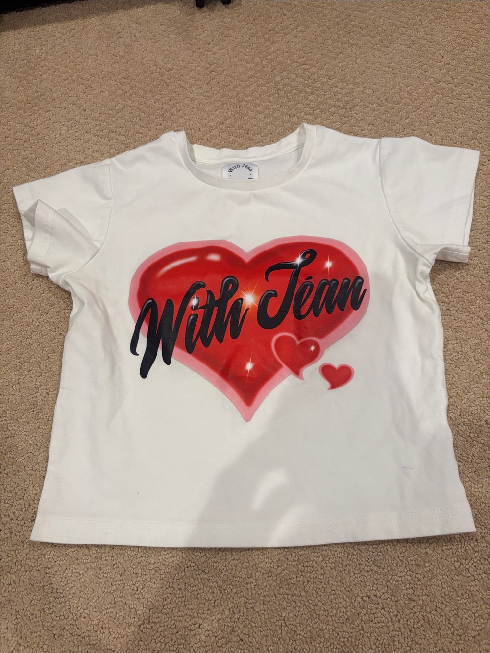 With Jean bay Tee with Red Heart Graphic -